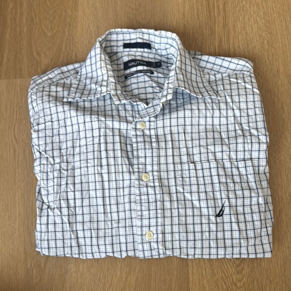 Nautica Men's White and Blue Plaid Shirt - Picture 6 of 6